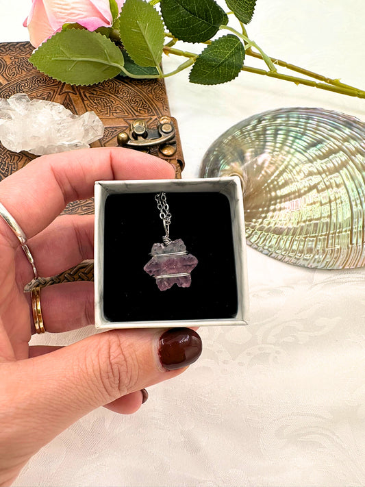 Collana Fiocco di Neve in Fluorite rosa