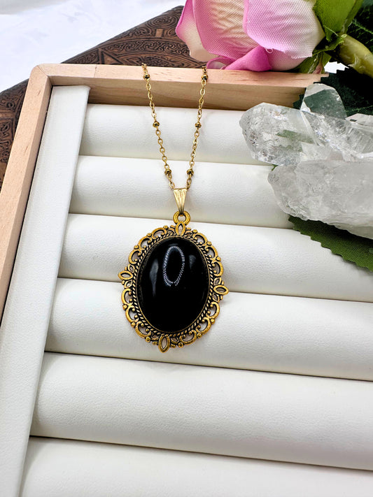 Amuleto grande Cabochon Ossidiana Nera