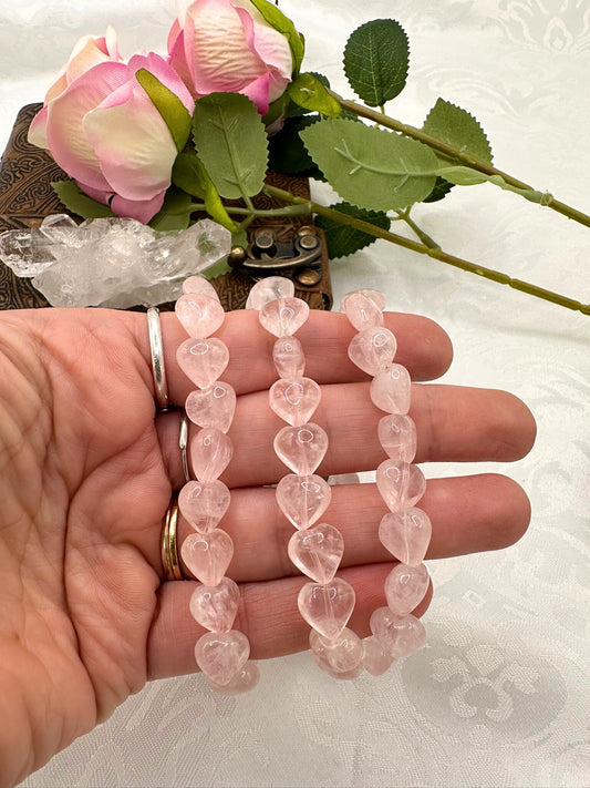 Bracciale Quarzo Rosa a forma di Cuori