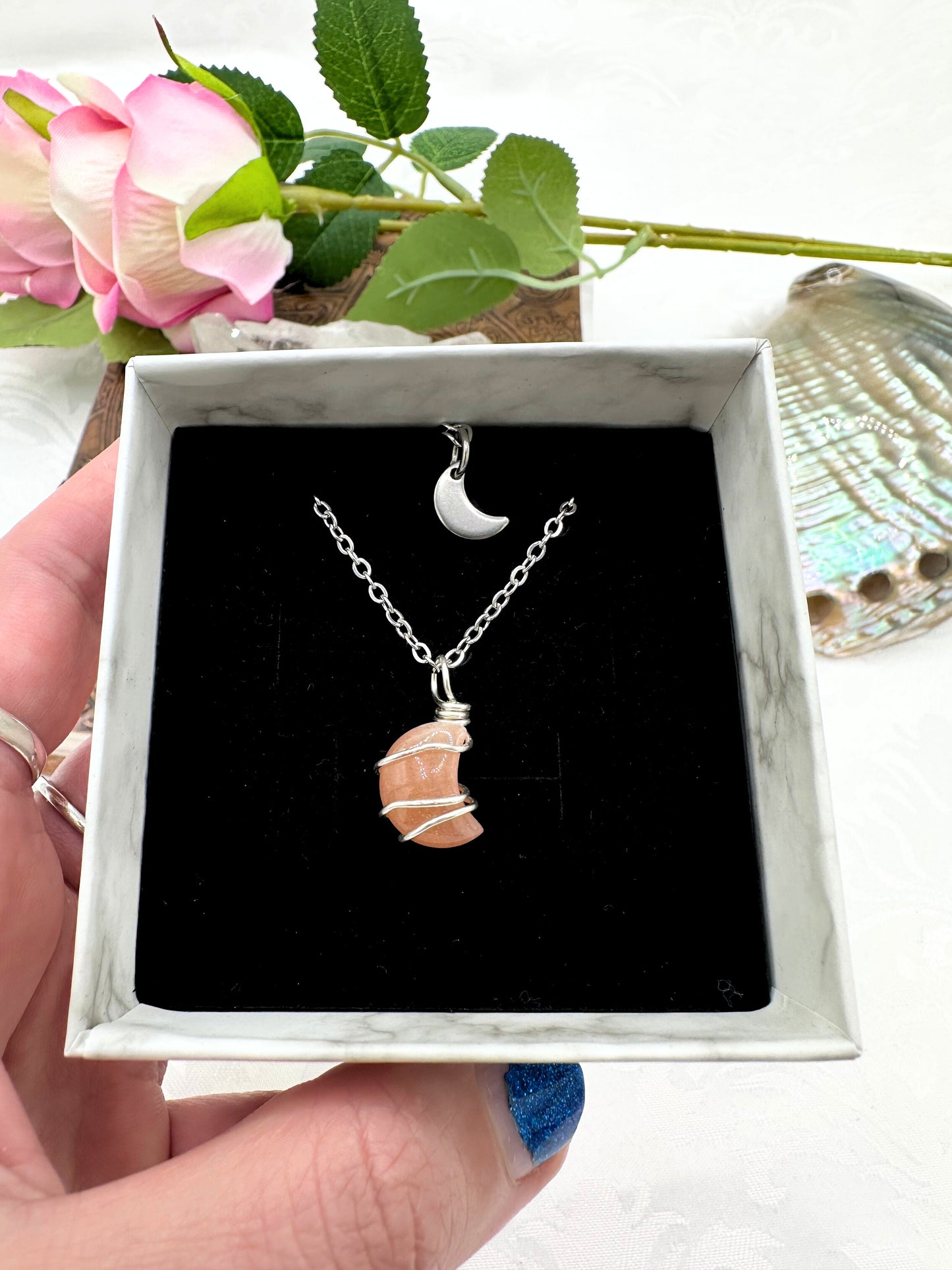 Collana Luna in Pietra di Luna Pesca