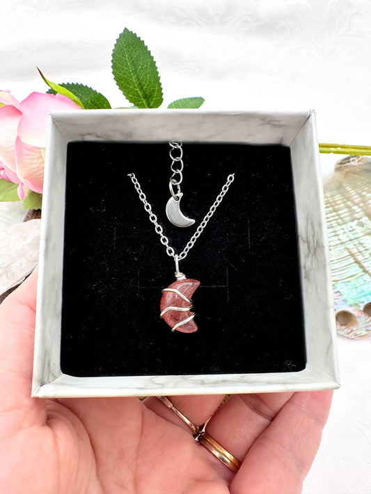 Collana Luna in Quarzo Fragola
