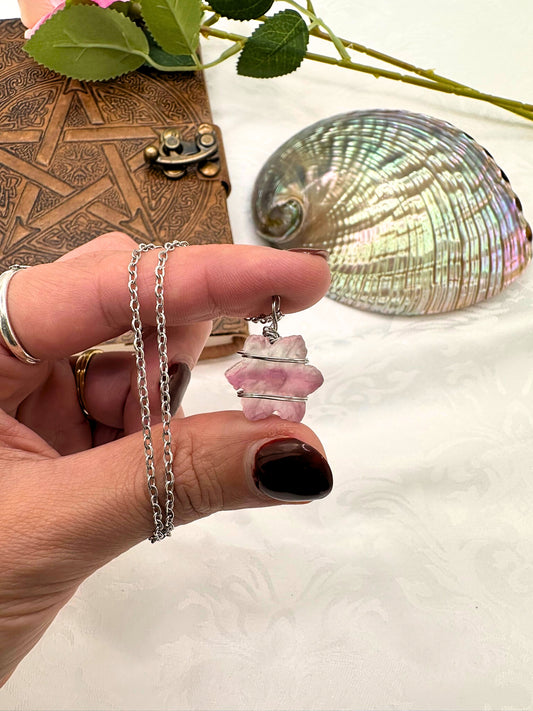 Collana Fiocco di Neve in Fluorite rosa
